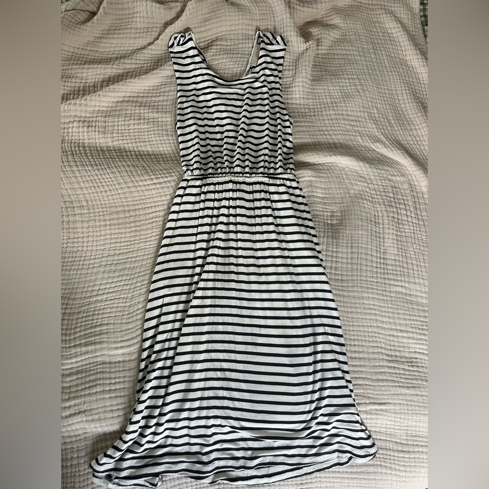 Loft crisscross back stripe dress, size M, black and white